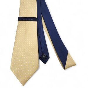 Tommy Hilfiger 100% Silk Necktie Cream Polka Dot Two Tone Mens Tie NEW w/‎ Tag